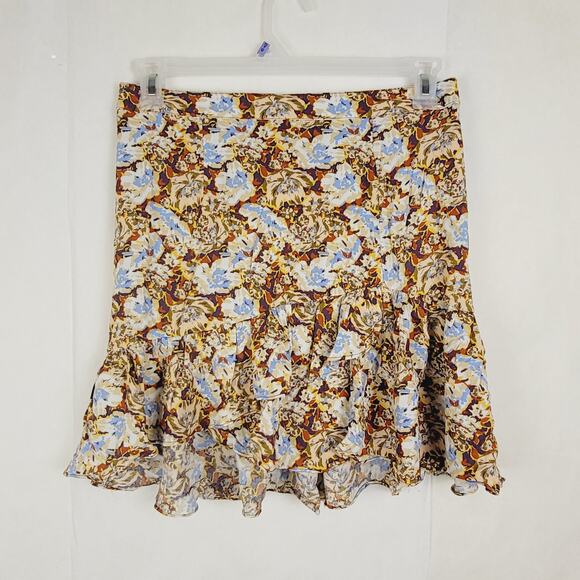 New Free People Nadia yellow floral asymmetric mini skirt Size 6 boho hippie - Picture 1 of 10
